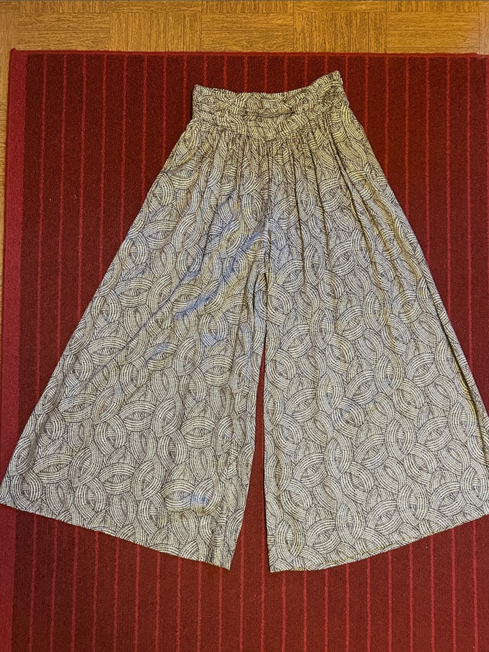 Anthropologie Black and White Wide-Leg Smocked Waist Pants